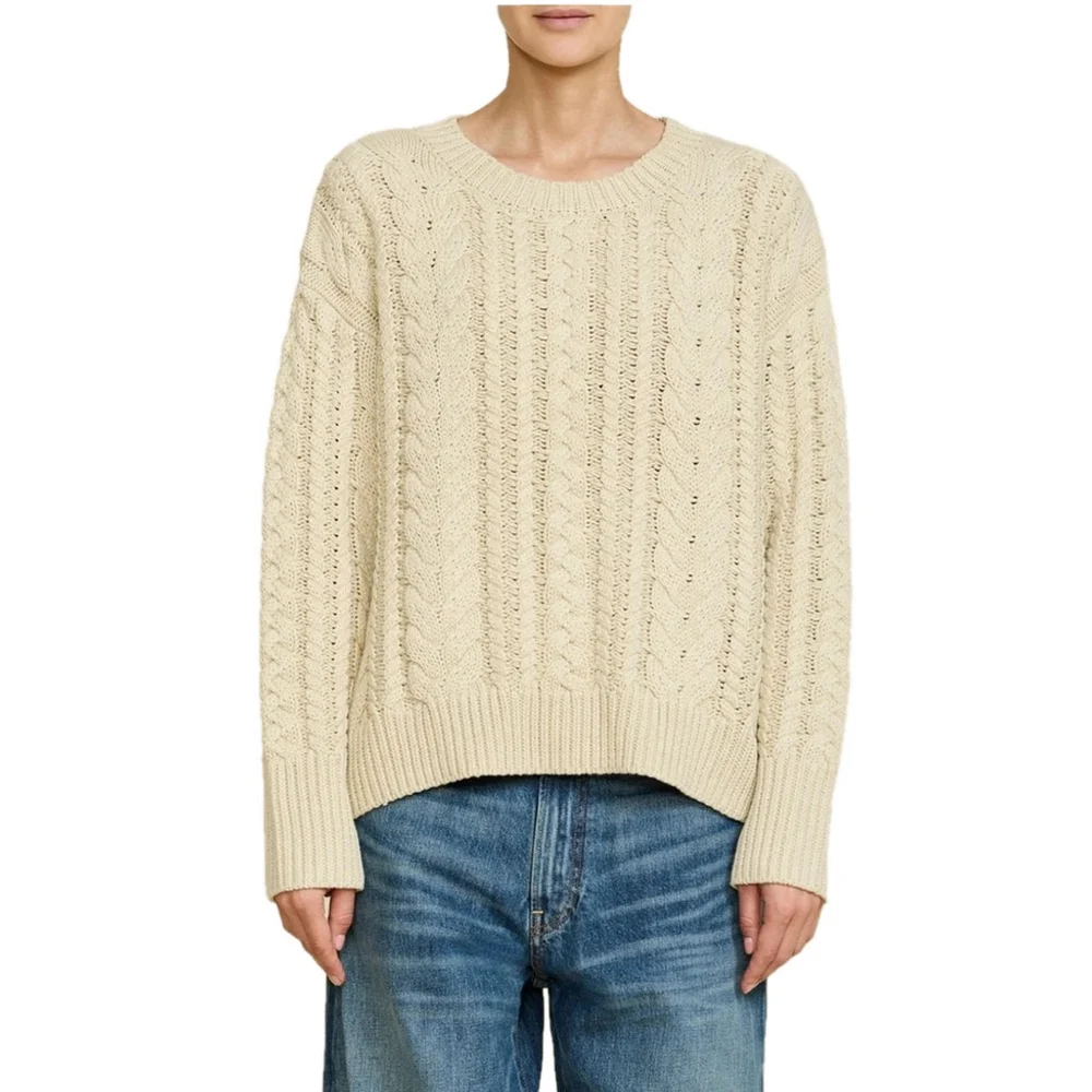 Aritzia Babaton Fisherman Sweater Cable Knit Chunky Oversized Cream XS Small 1